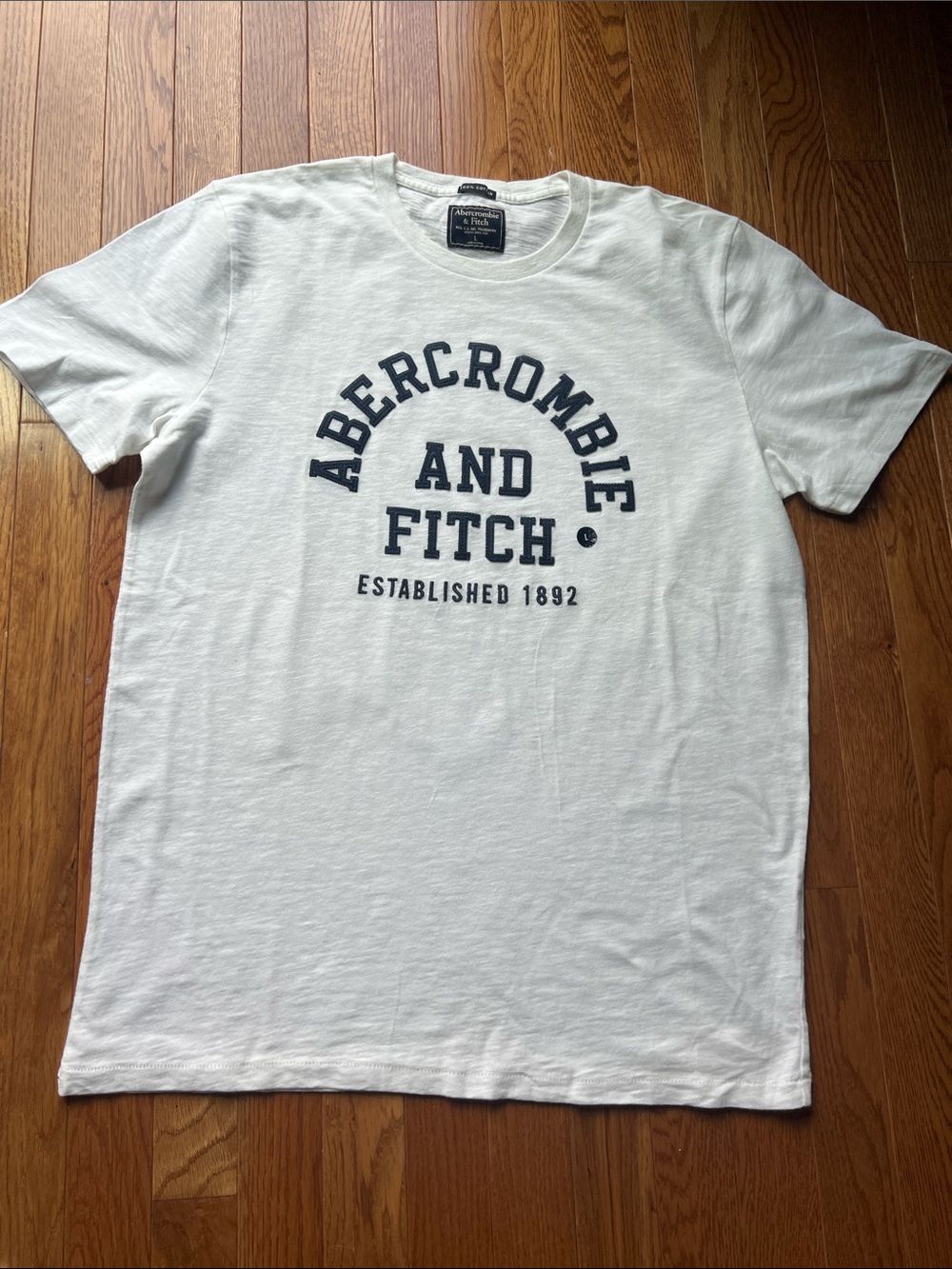 Abercrombie & Fitch White Tee with Navy Logo